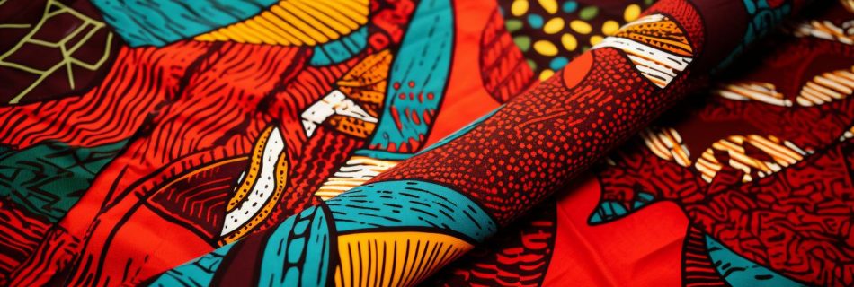 Levendige Afrikaanse waxprint stoffen met gedetailleerde patronen en felle kleuren, een symbool van culturele rijkdom en creativiteit.
