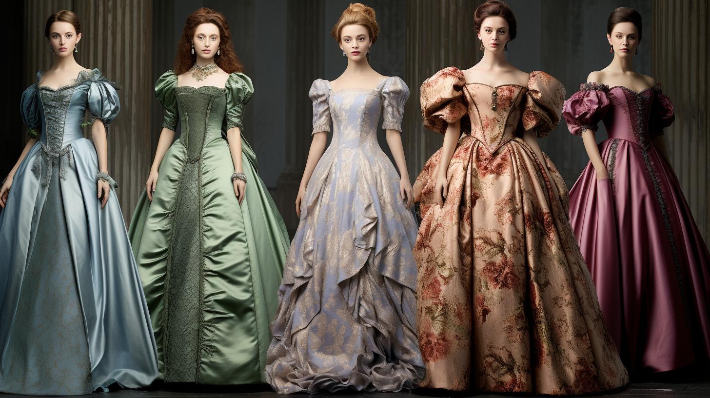 Een verzameling elegante Engelse jurken in klassieke stijlen, met luxueuze stoffen en verfijnde details voor een tijdloze uitstraling.